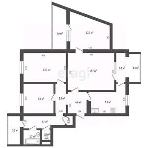 4-к квартира, вторичка, 78м2, 1/9 этаж