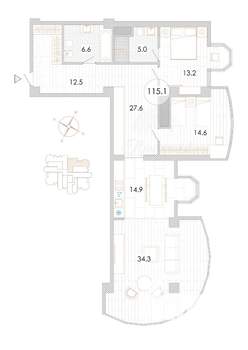 3-к квартира, вторичка, 115м2, 14/15 этаж