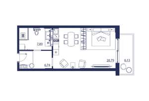 Студия квартира, вторичка, 49м2, 6/8 этаж