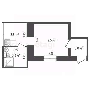 1-к квартира, вторичка, 18м2, 2/2 этаж