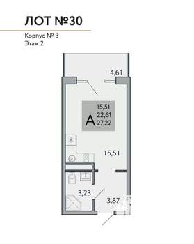 1-к квартира, строящийся дом, 27м2, 2/3 этаж