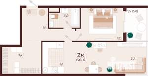 2-к квартира, строящийся дом, 67м2, 7/7 этаж