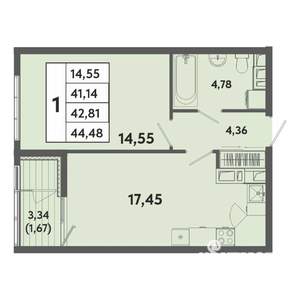 1-к квартира, вторичка, 43м2, 2/20 этаж