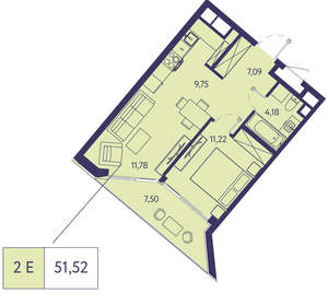 2-к квартира, вторичка, 52м2, 7/20 этаж