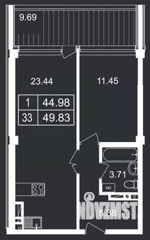 1-к квартира, вторичка, 50м2, 3/8 этаж