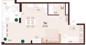 1-к квартира, вторичка, 58м2, 9/9 этаж