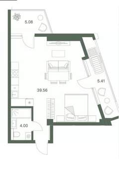 1-к квартира, вторичка, 54м2, 5/9 этаж