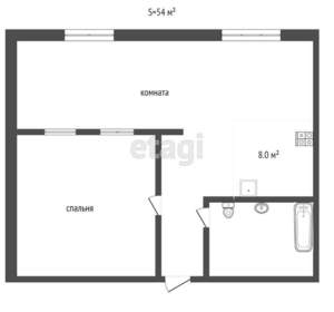 2-к квартира, вторичка, 55м2, 1/4 этаж