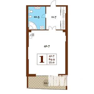 Студия квартира, строящийся дом, 77м2, 4/15 этаж