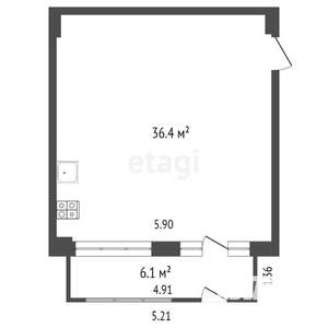 1-к квартира, вторичка, 43м2, 1/9 этаж