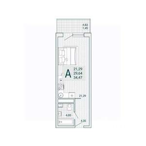 Студия квартира, вторичка, 34м2, 2/9 этаж