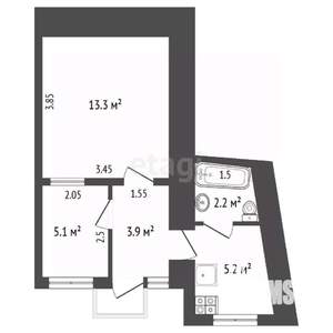 2-к квартира, вторичка, 30м2, 1/1 этаж