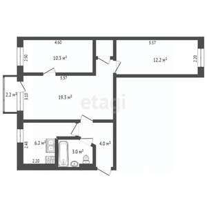 3-к квартира, вторичка, 56м2, 2/4 этаж