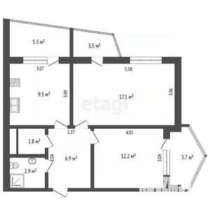 2-к квартира, вторичка, 56м2, 5/9 этаж