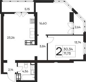 2-к квартира, вторичка, 72м2, 17/19 этаж