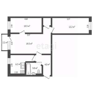 3-к квартира, вторичка, 56м2, 2/4 этаж