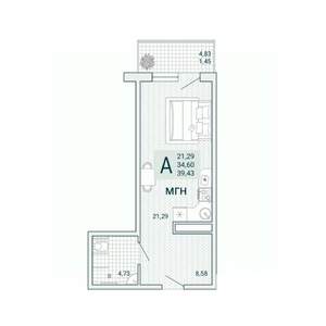 Студия квартира, вторичка, 39м2, 5/9 этаж