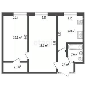 2-к квартира, вторичка, 42м2, 4/4 этаж