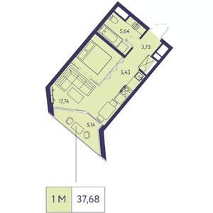 1-к квартира, строящийся дом, 38м2, 10/20 этаж