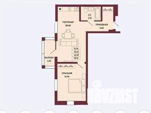 1-к квартира, вторичка, 47м2, 12/16 этаж