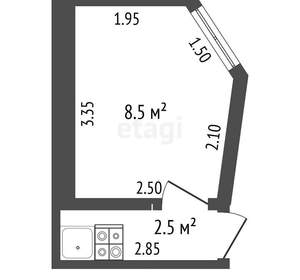 Студия квартира, вторичка, 11м2, 1/2 этаж