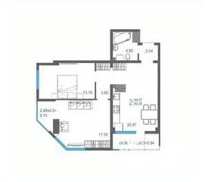 2-к квартира, вторичка, 64м2, 12/17 этаж