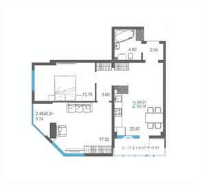 2-к квартира, строящийся дом, 64м2, 12/17 этаж