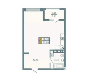 Студия квартира, вторичка, 53м2, 9/9 этаж