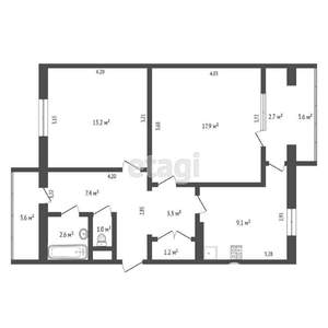 2-к квартира, вторичка, 57м2, 5/5 этаж