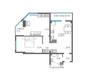 2-к квартира, строящийся дом, 64м2, 15/17 этаж