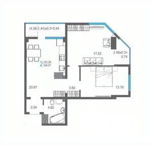 2-к квартира, вторичка, 64м2, 12/17 этаж