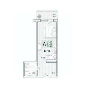 Студия квартира, вторичка, 39м2, 7/9 этаж