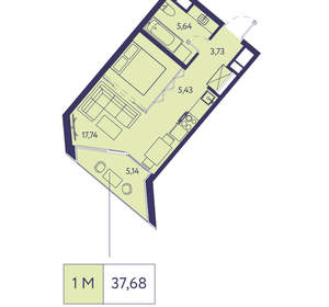 1-к квартира, вторичка, 38м2, 6/20 этаж