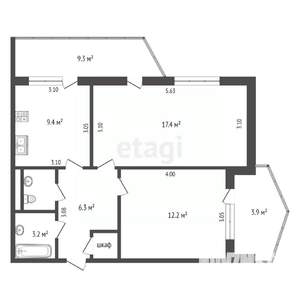 2-к квартира, вторичка, 65м2, 9/9 этаж