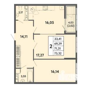 2-к квартира, вторичка, 71м2, 6/20 этаж