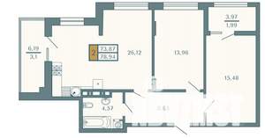 2-к квартира, строящийся дом, 79м2, 4/9 этаж