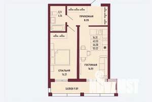 1-к квартира, вторичка, 46м2, 7/16 этаж