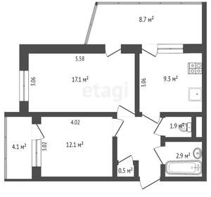 2-к квартира, вторичка, 55м2, 7/9 этаж