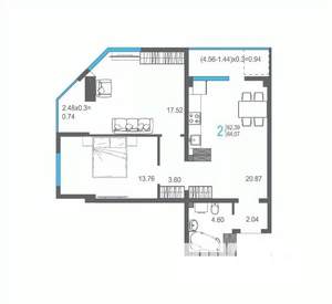 2-к квартира, строящийся дом, 64м2, 12/17 этаж