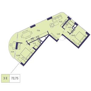 3-к квартира, строящийся дом, 74м2, 11/20 этаж