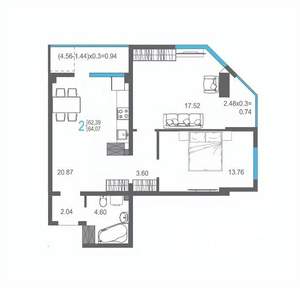 2-к квартира, строящийся дом, 64м2, 13/17 этаж