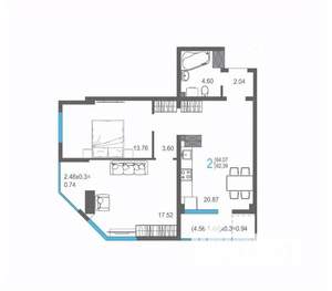 2-к квартира, вторичка, 64м2, 9/17 этаж