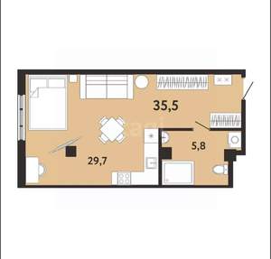 Студия квартира, вторичка, 36м2, 6/8 этаж