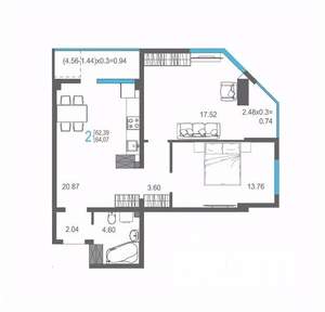 2-к квартира, вторичка, 64м2, 12/17 этаж