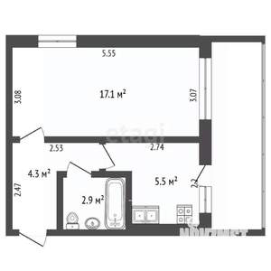 1-к квартира, вторичка, 34м2, 5/5 этаж