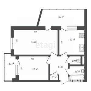 2-к квартира, вторичка, 57м2, 5/9 этаж