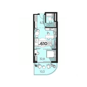 2-к квартира, строящийся дом, 55м2, 6/6 этаж