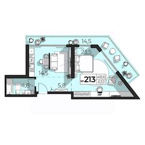 2-к квартира, вторичка, 63м2, 2/6 этаж
