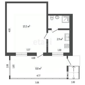 1-к квартира, вторичка, 29м2, 2/2 этаж