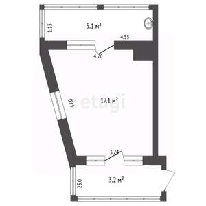 1-к квартира, вторичка, 26м2, 2/2 этаж